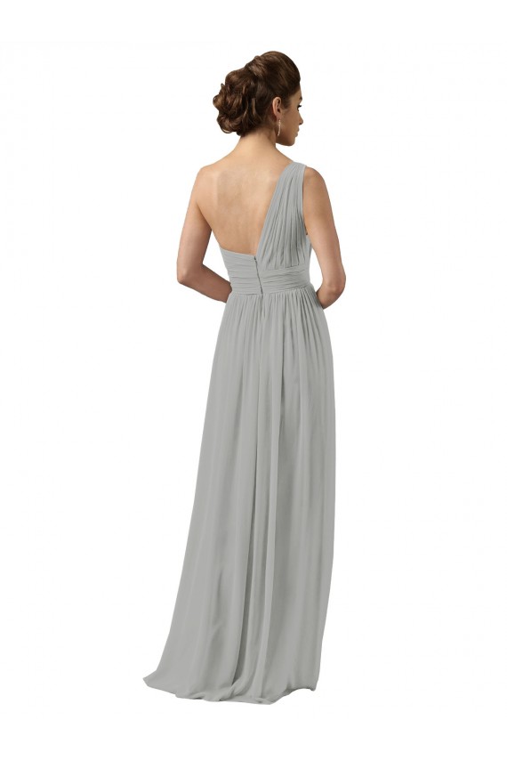 Long Sleeveless Soft Chiffon Silver A-Line Bridesmaid Dress Edmonton
