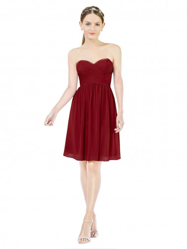 Knee Length Sleeveless Soft Chiffon Burgundy A-Line Bridesmaid Dress Edmonton
