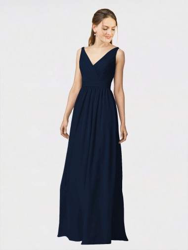 Long Sleeveless Chiffon Dark Navy A-Line Bridesmaid Dresses / Formal Dresses Edmonton