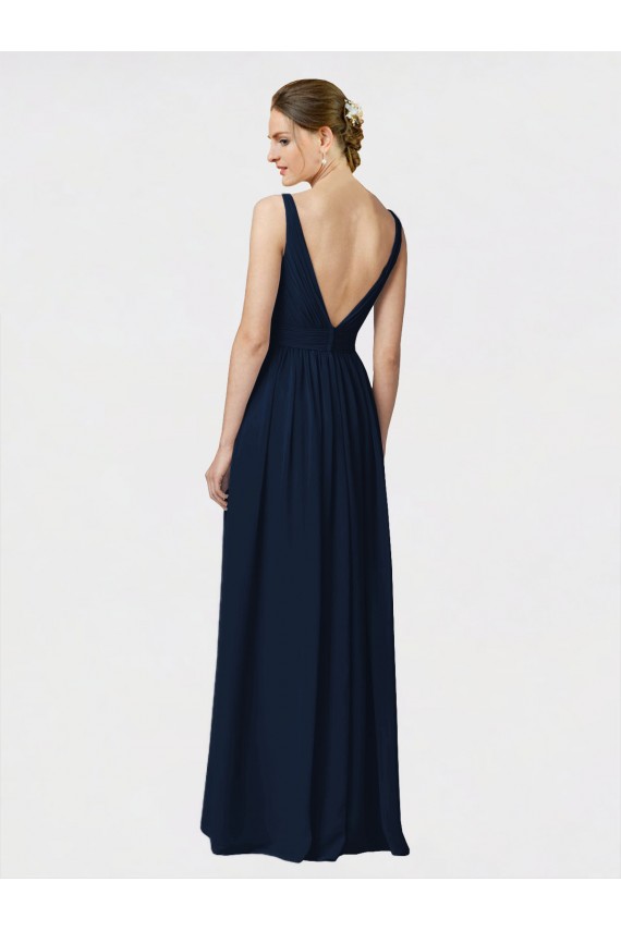 Long Sleeveless Chiffon Dark Navy A-Line Bridesmaid Dresses / Formal Dresses Edmonton