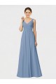 Long Sleeveless Soft Chiffon Dusty Blue A-Line Bridesmaid Gown Edmonton