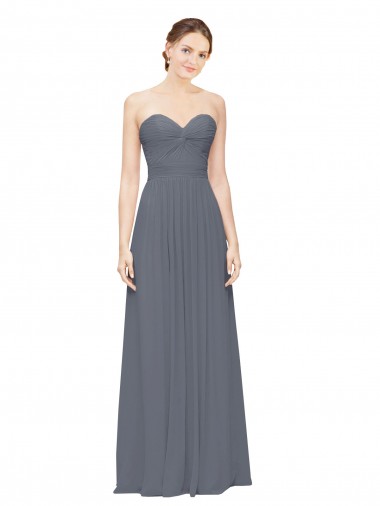 Long Sleeveless Soft Chiffon Slate Grey Sweetheart A-Line Bridesmaid Dress Edmonton