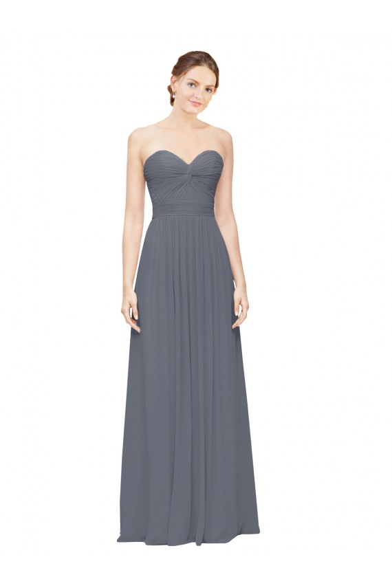 Long Sleeveless Soft Chiffon Slate Grey Sweetheart A-Line Bridesmaid Dress Edmonton