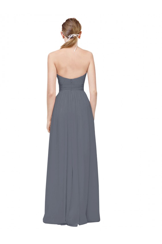 Long Sleeveless Soft Chiffon Slate Grey Sweetheart A-Line Bridesmaid Dress Edmonton