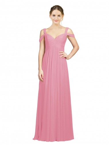 Long Sleeveless Soft Chiffon Skin Pink A-Line Bridesmaid Dress Edmonton