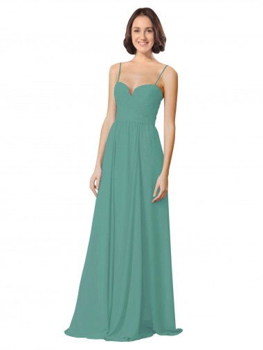 Long Sleeveless Soft Chiffon Icelandic Silver Spaghetti Straps A-Line Bridesmaid Dress Edmonton