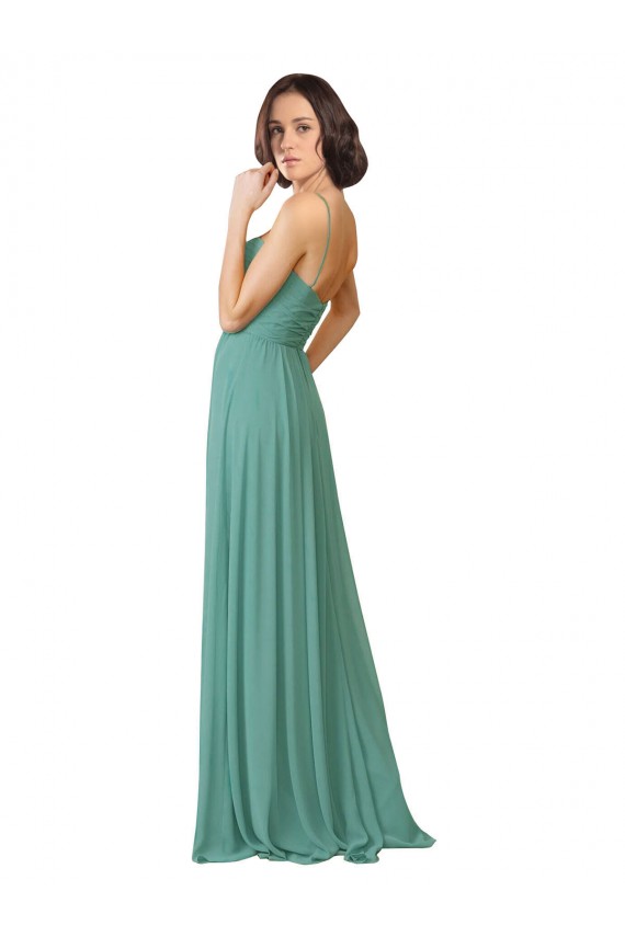 Long Sleeveless Soft Chiffon Icelandic Silver Spaghetti Straps A-Line Bridesmaid Dress Edmonton