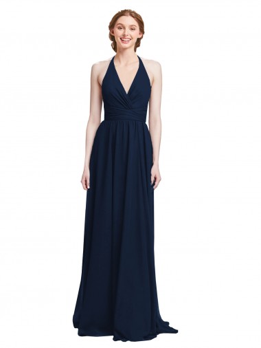 Long Sleeveless Chiffon Dark Navy A-Line Formal Dress / Bridesmaid Dress Edmonton
