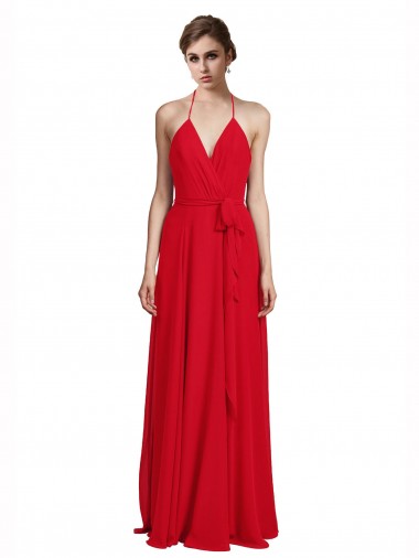 Long Sleeveless Chiffon Red A-Line Bridesmaid Dress Edmonton