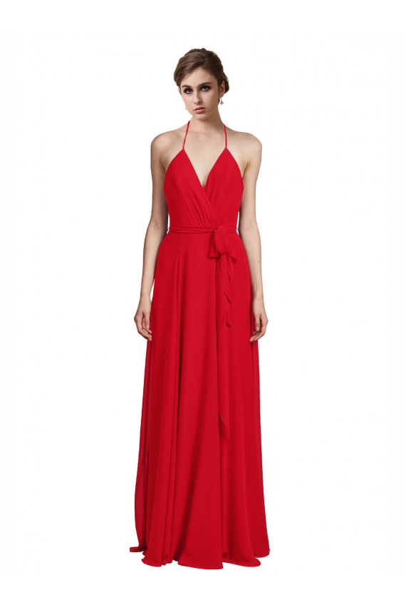 Long Sleeveless Chiffon Red A-Line Bridesmaid Dress Edmonton