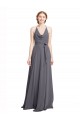 Long Sleeveless Soft Chiffon Slate Grey Spaghetti Straps A-Line Bridesmaid Dress Edmonton