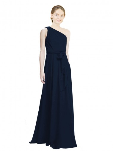 Long Sleeveless Chiffon Dark Navy One Shoulder A-Line Bridesmaid Dress / Evening Dress Edmonton
