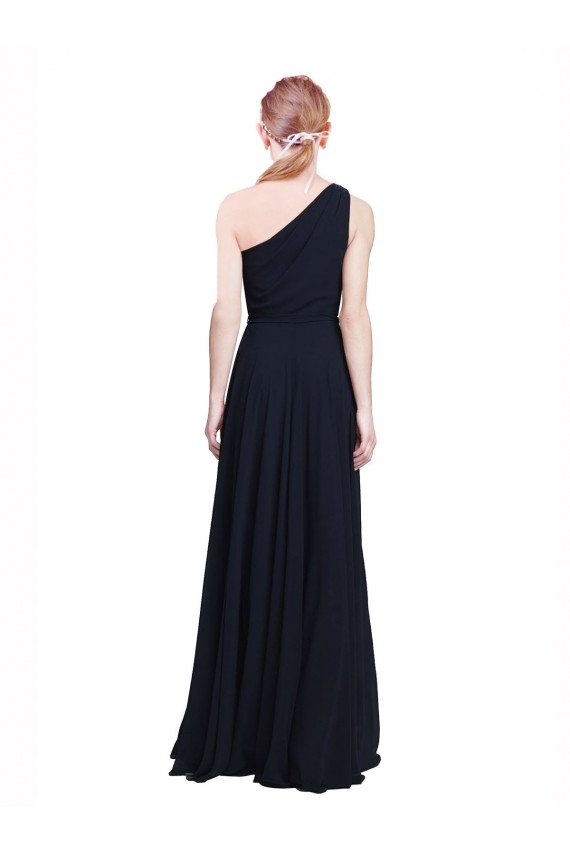 Long Sleeveless Chiffon Dark Navy One Shoulder A-Line Bridesmaid Dress / Evening Dress Edmonton