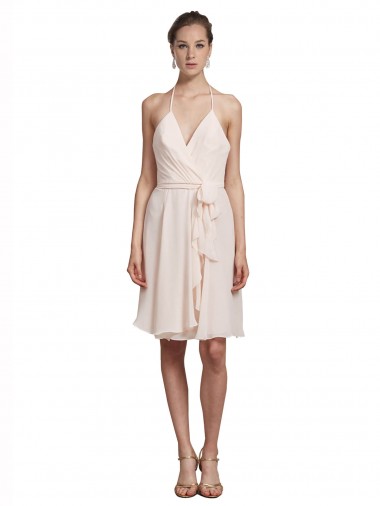 Knee Length Sleeveless Soft Chiffon Cream Pink A-Line Bridesmaid Dress Edmonton