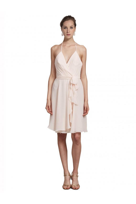 Knee Length Sleeveless Soft Chiffon Cream Pink A-Line Bridesmaid Dress Edmonton