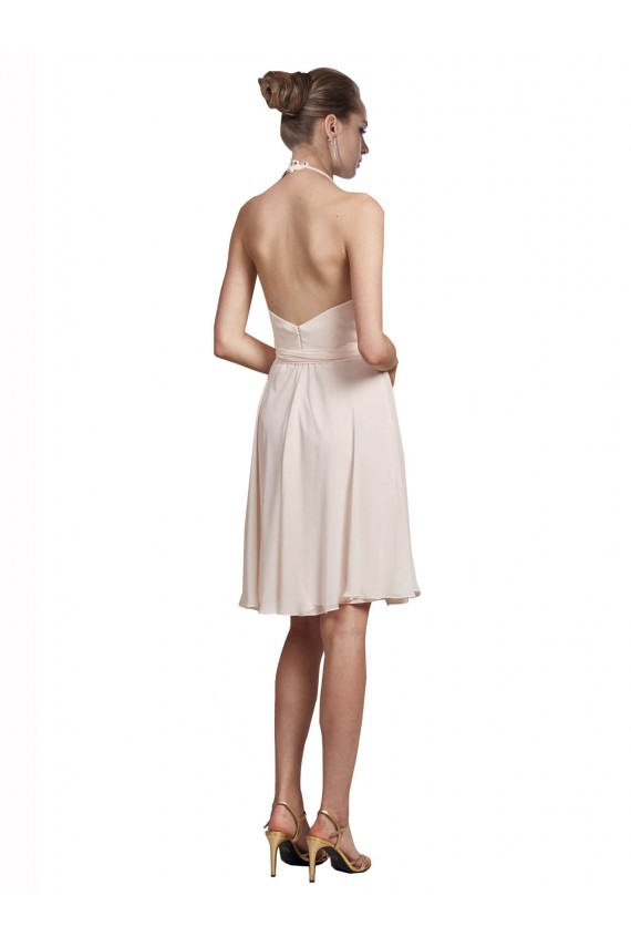 Knee Length Sleeveless Soft Chiffon Cream Pink A-Line Bridesmaid Dress Edmonton