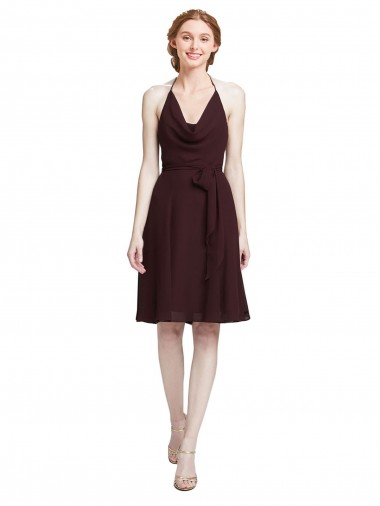 Knee Length Sleeveless Soft Chiffon Burgundy Gold A-Line Bridesmaid Dress Edmonton