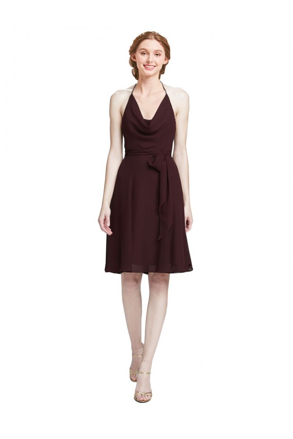 Knee Length Sleeveless Soft Chiffon Burgundy Gold A-Line Bridesmaid Dress Edmonton