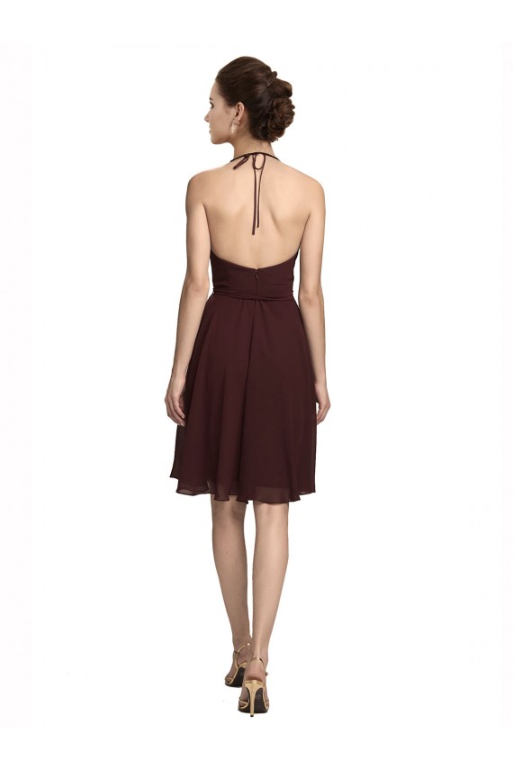 Knee Length Sleeveless Soft Chiffon Burgundy Gold A-Line Bridesmaid Dress Edmonton