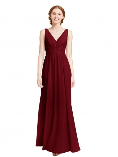 Long Sleeveless Chiffon Burgundy A-Line Bridesmaid Dress / Evening Gowns Edmonton