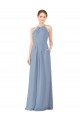 Long Sleeveless Soft Chiffon Dusty Blue Halter Neck Sheath Bridesmaid Dress Edmonton