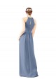Long Sleeveless Soft Chiffon Dusty Blue Halter Neck Sheath Bridesmaid Dress Edmonton