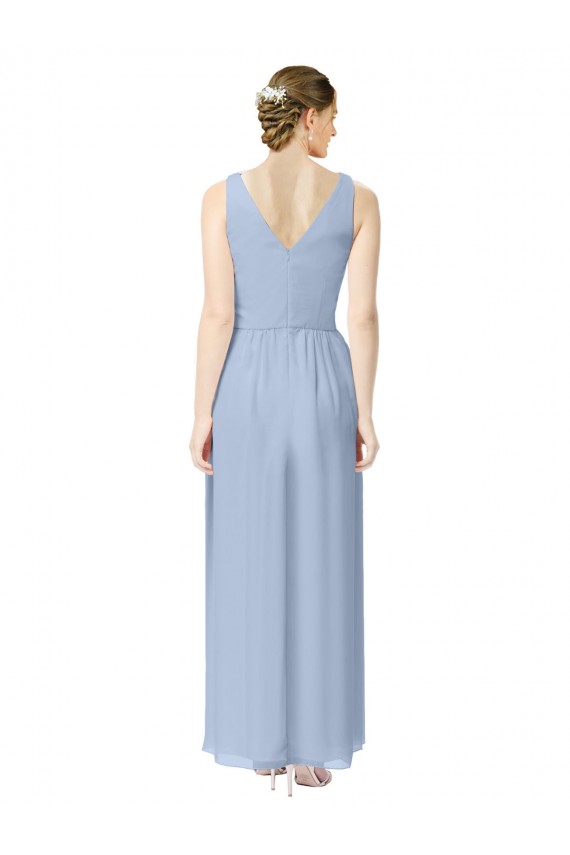 Long Sleeveless Soft Chiffon Periwinkle V-Neck A-Line Bridesmaid Dress Edmonton