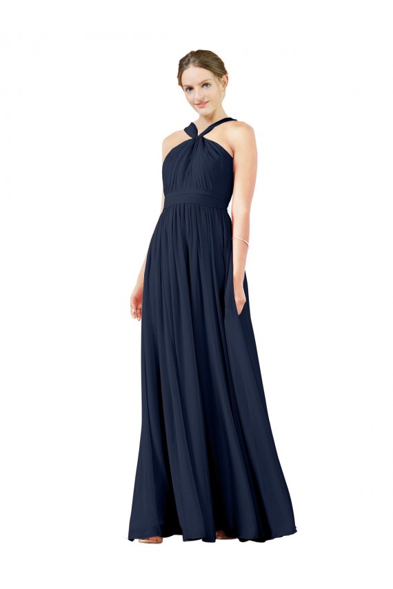 Long Sleeveless Chiffon Dark Navy Princess Bridesmaid Gowns Edmonton