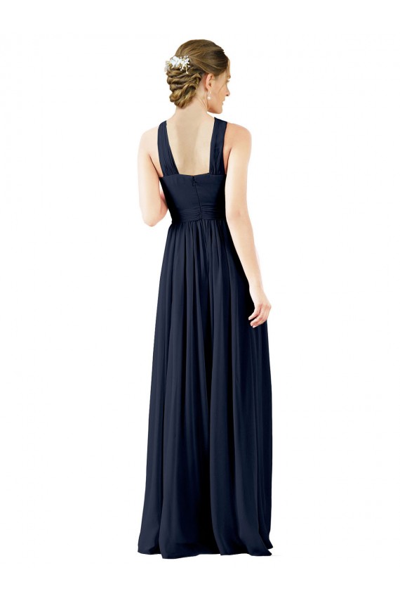 Long Sleeveless Chiffon Dark Navy Princess Bridesmaid Gowns Edmonton