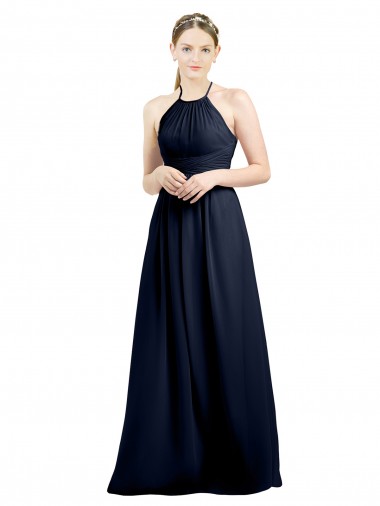 Long Sleeveless Soft Chiffon Dark Navy A-Line Evening Gowns / Bridesmaid Dress Edmonton