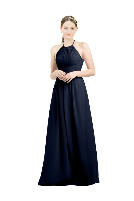 Long Sleeveless Soft Chiffon Dark Navy A-Line Evening Gowns / Bridesmaid Dress Edmonton