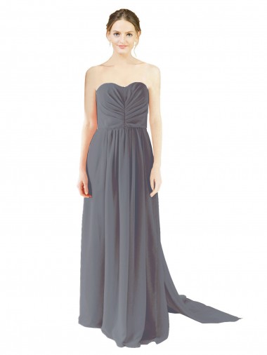 Long Sleeveless Chiffon Slate Grey A-Line Bridesmaid Dress / Evening Dress Edmonton