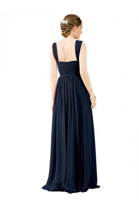 Long Sleeveless Soft Chiffon Dusty Blue Square Neck A-Line Bridesmaid Dress Edmonton