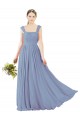 Long Sleeveless Soft Chiffon Dusty Blue Square Neck A-Line Bridesmaid Dress Edmonton