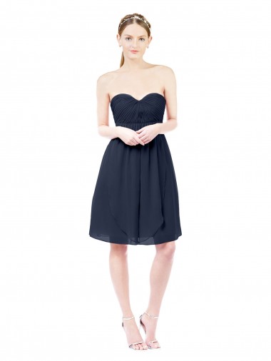 Knee Length Sleeveless Soft Chiffon Dark Navy A-Line Bridesmaid Dress Edmonton