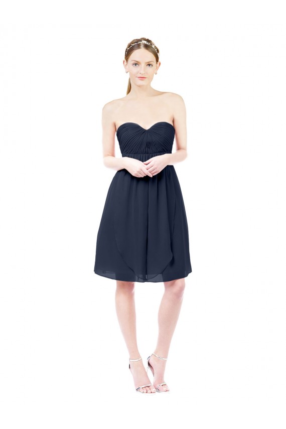 Knee Length Sleeveless Soft Chiffon Dark Navy A-Line Bridesmaid Dress Edmonton