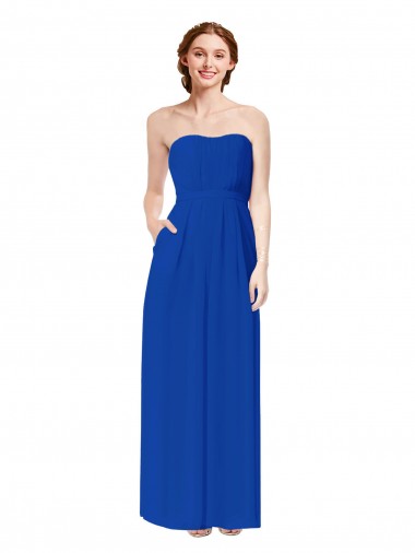 Long Sleeveless Soft Chiffon Royal Blue Sheath Bridesmaid Dress Edmonton