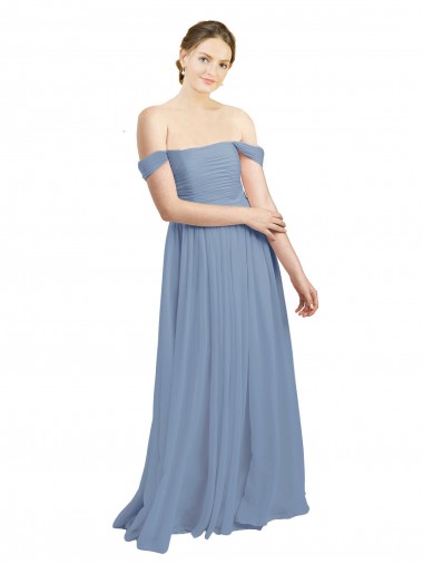 Long Sleeveless Soft Chiffon Dusty Blue A-Line Formal Dress / Bridesmaid Dress Edmonton