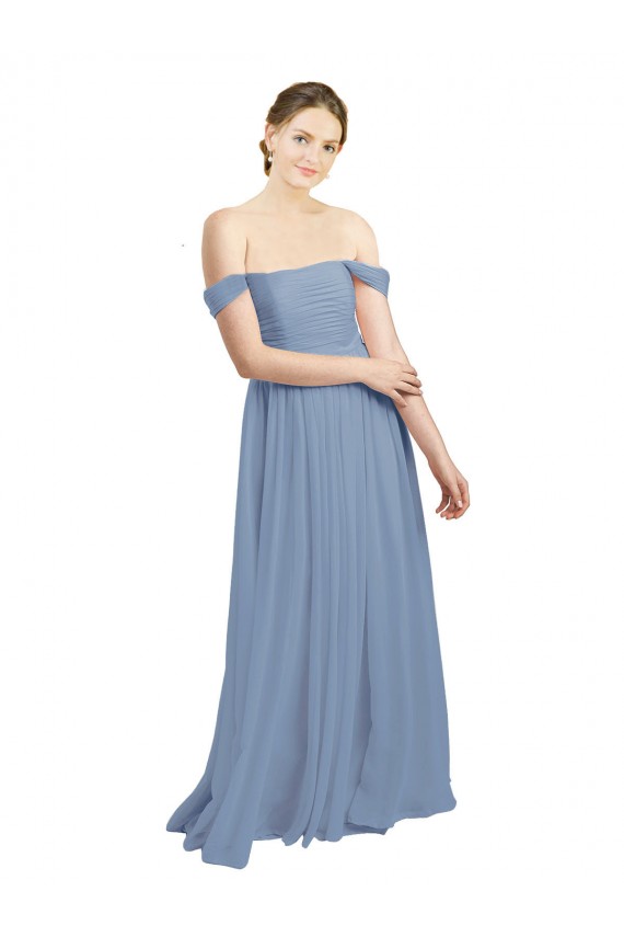 Long Sleeveless Soft Chiffon Dusty Blue A-Line Formal Dress / Bridesmaid Dress Edmonton