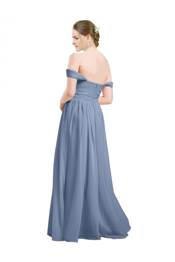 Long Sleeveless Soft Chiffon Dusty Blue A-Line Formal Dress / Bridesmaid Dress Edmonton