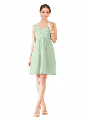 Knee Length Sleeveless Soft Chiffon Sage A-Line Bridesmaid Dress Edmonton