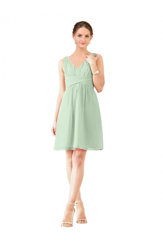 Knee Length Sleeveless Soft Chiffon Sage A-Line Bridesmaid Dress Edmonton