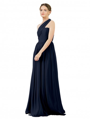 Long Sleeveless Chiffon Dark Navy A-Line Bridal Party Dress / Evening Dress Edmonton