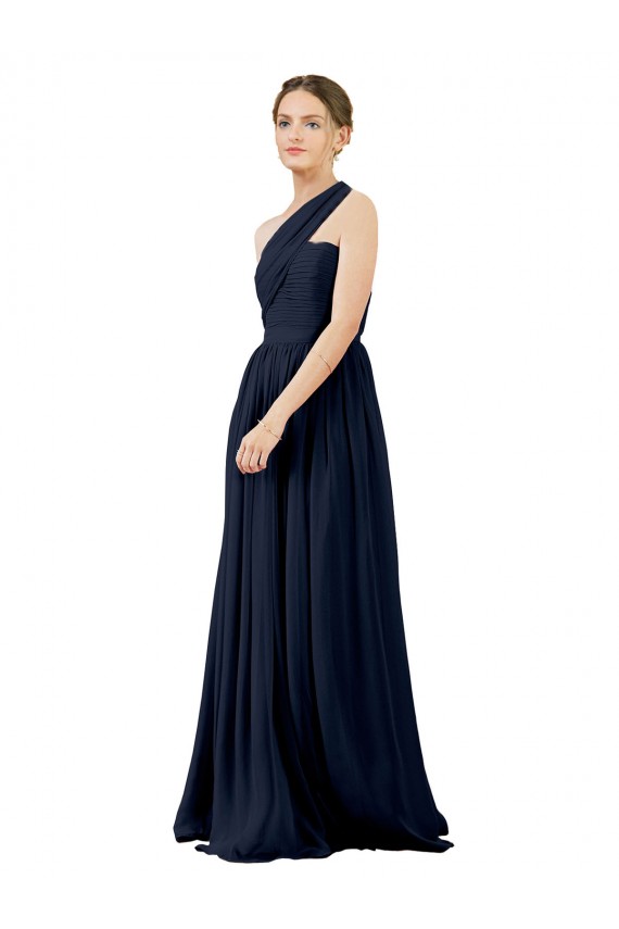Long Sleeveless Chiffon Dark Navy A-Line Bridal Party Dress / Evening Dress Edmonton