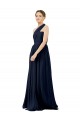 Long Sleeveless Chiffon Dark Navy A-Line Bridal Party Dress / Evening Dress Edmonton