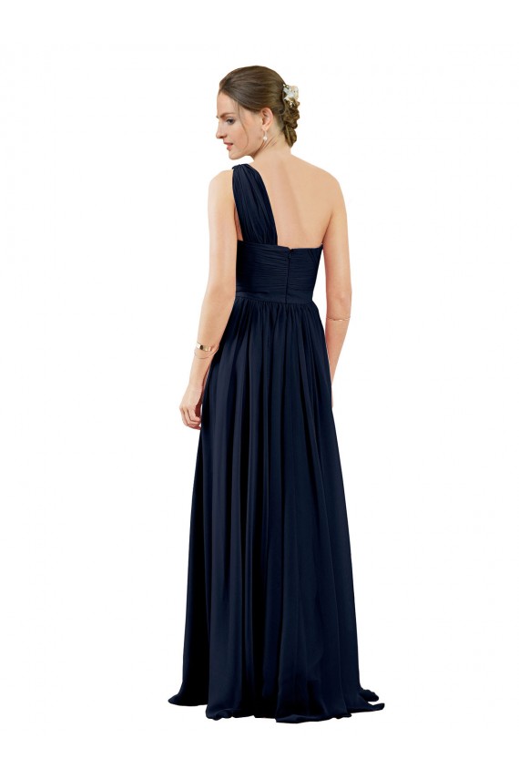 Long Sleeveless Chiffon Dark Navy A-Line Bridal Party Dress / Evening Dress Edmonton