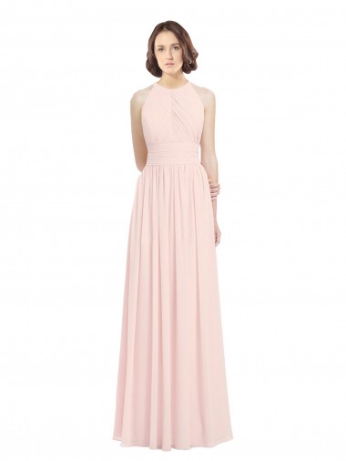 Long Sleeveless Pink Chiffon A-Line Bridesmaid Dress Edmonton