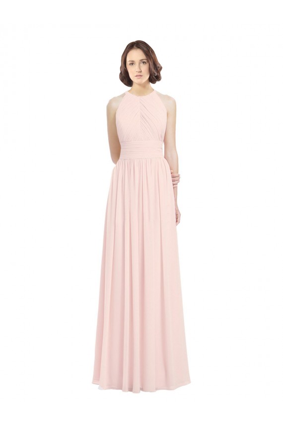 Long Sleeveless Pink Chiffon A-Line Bridesmaid Dress Edmonton