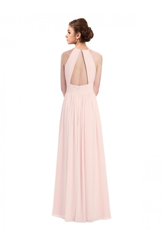 Long Sleeveless Pink Chiffon A-Line Bridesmaid Dress Edmonton