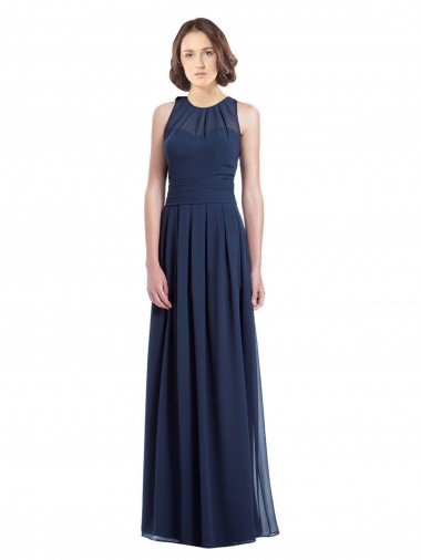 Long Floor Length Sleeveless Chiffon Dark Navy Halter Neck A-Line Bridesmaid Dress Edmonton